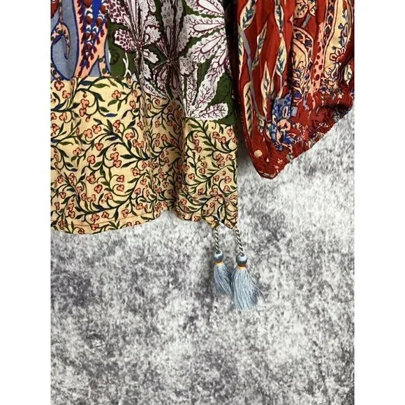 Anthropologie Sonrisa Paisley Floral Tassled Boho Peasant Viscose Blouse Size S - Picture 5 of 16